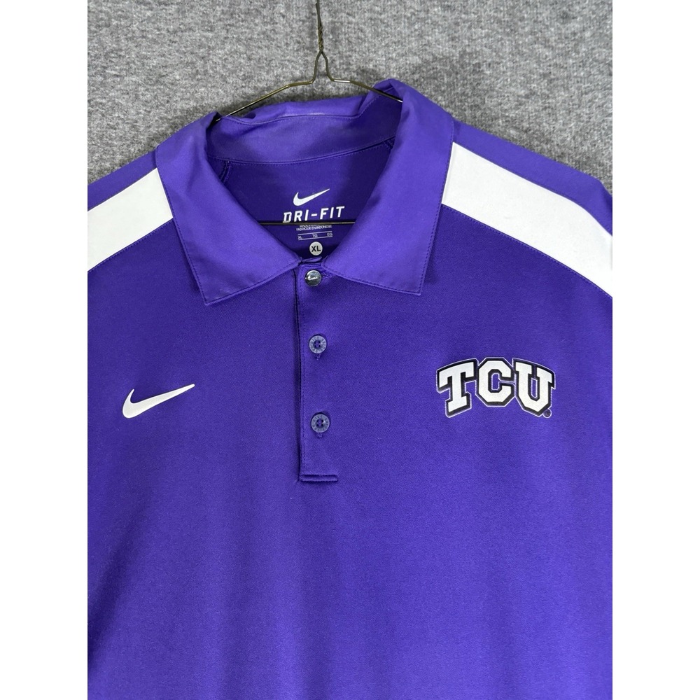 Nike Dri‎ Fit TCU Horn frogs Polo Purple Mens Xl